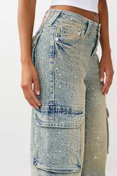 BOBBI MID RISE CRYSTAL  FLAP BAGGY CARGO JEAN, image 6