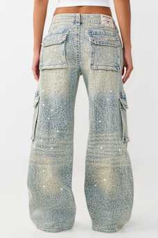 BOBBI MID RISE CRYSTAL  FLAP BAGGY CARGO JEAN, image 7