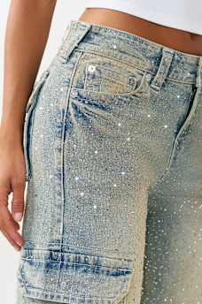 BOBBI MID RISE CRYSTAL  FLAP BAGGY CARGO JEAN, image 1