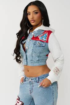 MESH SPORTY JERSEY DENIM JACKET, image 6