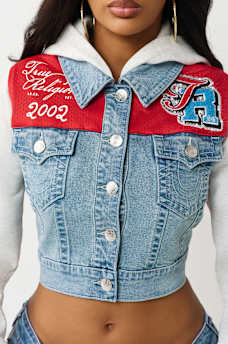 MESH SPORTY JERSEY DENIM JACKET, image 7