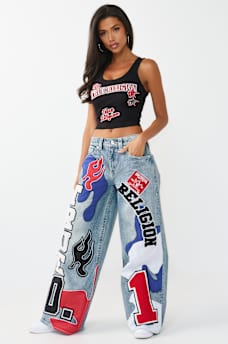 JESSIE MID RISE MIXED PATCH SUPER BAGGY JEAN, image 3