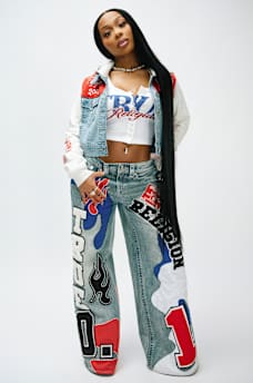 JESSIE MID RISE MIXED PATCH SUPER BAGGY JEAN, image 1