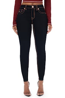 JENNIE MID RISE APPLIQU&Eacute; SUPER T FLAP CURVY SKINNY JEAN
