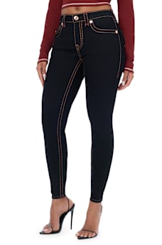 JENNIE MID RISE APPLIQU&Eacute; SUPER T FLAP CURVY SKINNY JEAN