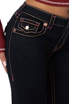 JENNIE MID RISE APPLIQU&Eacute; SUPER T FLAP CURVY SKINNY JEAN