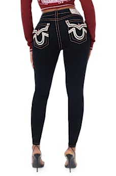 JENNIE MID RISE APPLIQU&Eacute; SUPER T FLAP CURVY SKINNY JEAN
