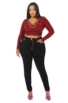 PLUS JENNIE MID RISE APPLIQU&Eacute; SUPER T FLAP CURVY SKINNY JEAN