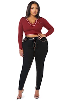 PLUS JENNIE MID RISE APPLIQU&Eacute; SUPER T FLAP CURVY SKINNY JEAN