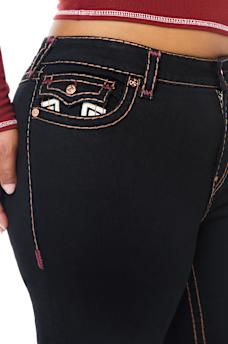 PLUS JENNIE MID RISE APPLIQU&Eacute; SUPER T FLAP CURVY SKINNY JEAN