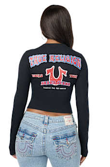 CRYSTAL LOGO POCKET HENLEY RIBBED LONG SLEEVE TOP