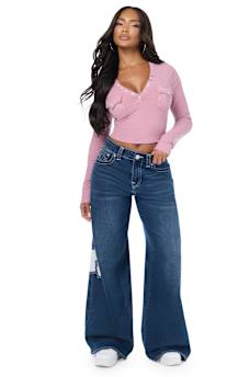 CRYSTAL LOGO POCKET HENLEY RIBBED LONG SLEEVE TOP