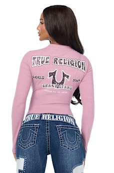 CRYSTAL LOGO POCKET HENLEY RIBBED LONG SLEEVE TOP
