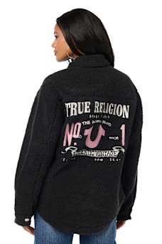 HORSESHOE EMBROIDERED SHERPA SHACKET