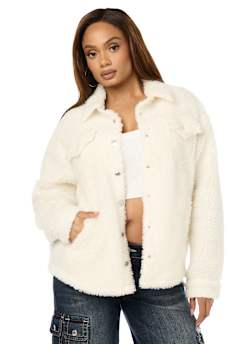 HORSESHOE EMBROIDERED SHERPA SHACKET