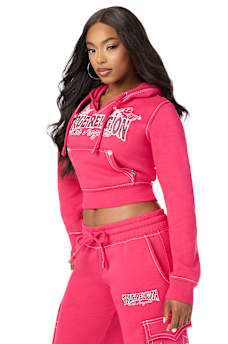 BIG T CRYSTAL SHRUNKEN PULLOVER HOODIE
