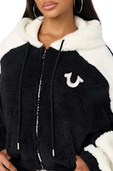 EMBROIDERED BUDDHA SHERPA GIRLFRIEND ZIP HOODIE