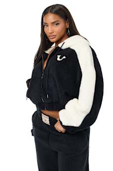 EMBROIDERED BUDDHA SHERPA GIRLFRIEND ZIP HOODIE