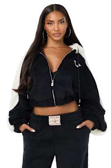 EMBROIDERED BUDDHA SHERPA GIRLFRIEND ZIP HOODIE