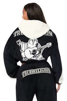 EMBROIDERED BUDDHA SHERPA GIRLFRIEND ZIP HOODIE