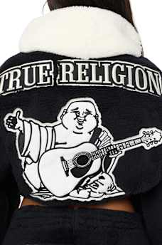 EMBROIDERED BUDDHA SHERPA GIRLFRIEND ZIP HOODIE