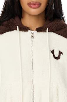 EMBROIDERED BUDDHA SHERPA GIRLFRIEND ZIP HOODIE