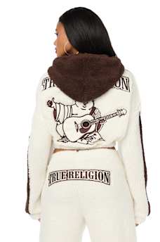 EMBROIDERED BUDDHA SHERPA GIRLFRIEND ZIP HOODIE