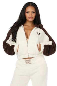 EMBROIDERED BUDDHA SHERPA GIRLFRIEND ZIP HOODIE