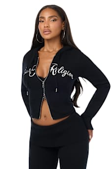 DOUBLE-ZIP EMBROIDERED SWEATER JACKET