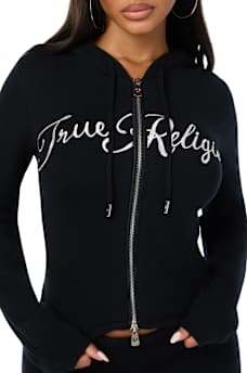 DOUBLE-ZIP EMBROIDERED SWEATER JACKET