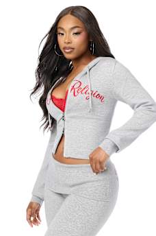 DOUBLE-ZIP EMBROIDERED SWEATER JACKET