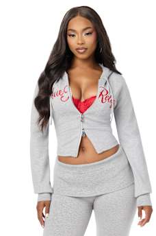 DOUBLE-ZIP EMBROIDERED SWEATER JACKET