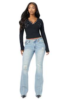 JOEY MID RISE DISTRESSED FLAP FLARE JEAN