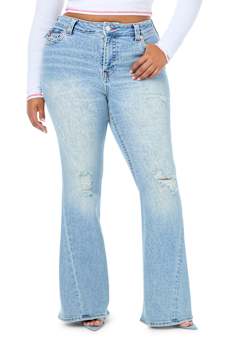 PLUS JOEY MID RISE DISTRESSED FLAP FLARE JEAN