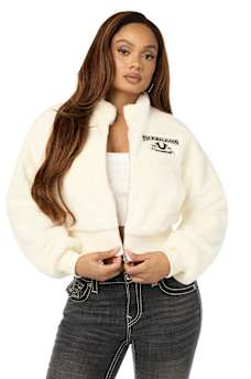 EMBROIDERED FAUX FUR ZIP-UP JACKET