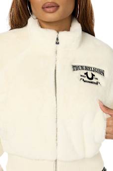 EMBROIDERED FAUX FUR ZIP-UP JACKET