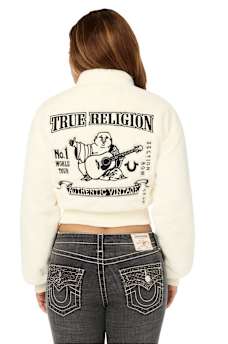EMBROIDERED FAUX FUR ZIP-UP JACKET