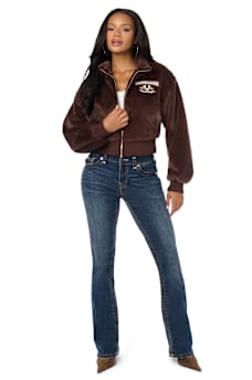 EMBROIDERED FAUX FUR ZIP-UP JACKET