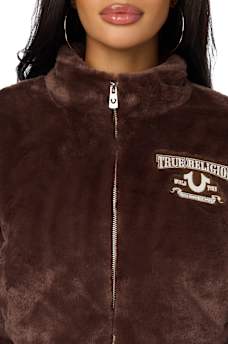 EMBROIDERED FAUX FUR ZIP-UP JACKET