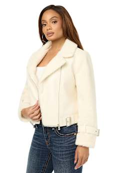 FAUX LEATHER SHERPA AVIATOR JACKET