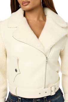 FAUX LEATHER SHERPA AVIATOR JACKET