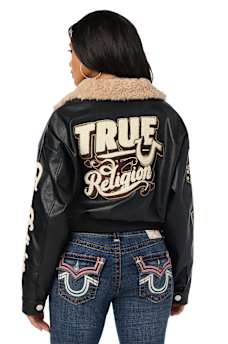 WASHED FAUX LEATHER OVERSIZED AVIATOR SHERPA JACKET