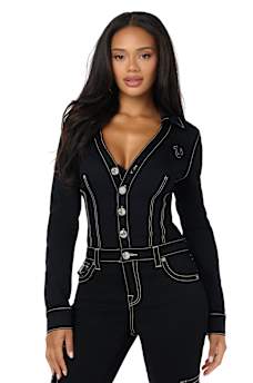 DENIM BOOTCUT CARGO JUMPSUIT
