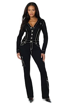 DENIM BOOTCUT CARGO JUMPSUIT