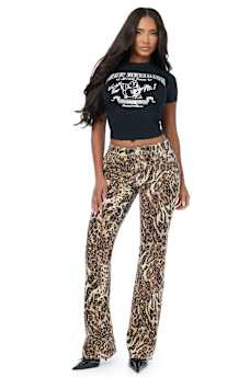 BECCA MID RISE CRYSTAL LEOPARD FLAP BOOTCUT JEAN