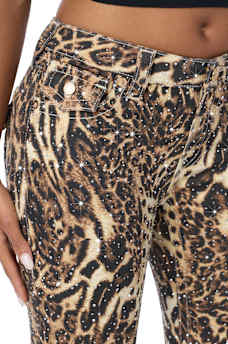 BECCA MID RISE CRYSTAL LEOPARD FLAP BOOTCUT JEAN