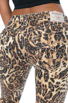 BECCA MID RISE CRYSTAL LEOPARD FLAP BOOTCUT JEAN