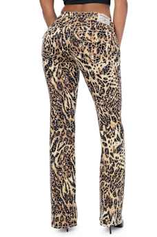 BECCA MID RISE CRYSTAL LEOPARD FLAP BOOTCUT JEAN