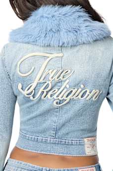 FAUX FUR BIG T DENIM JACKET