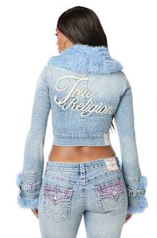 FAUX FUR BIG T DENIM JACKET
